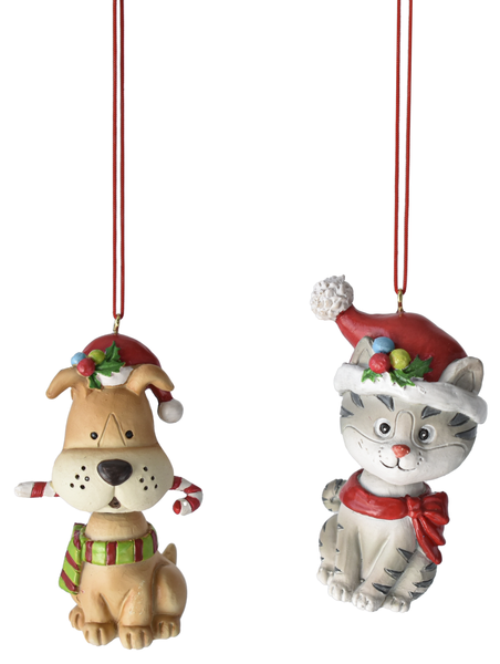 Dog & Cat Santa Hat Ornaments